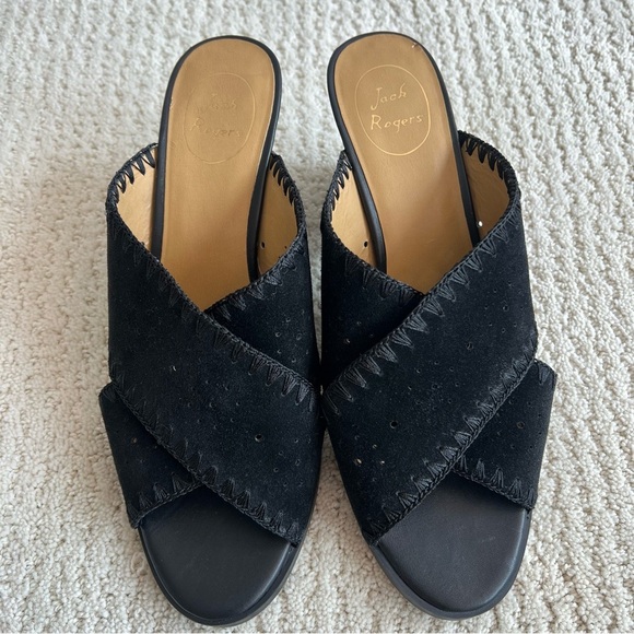 JACK ROGERS Blakely Black Suede Open Toe Slip On Heeled Sandal 11M - Picture 5 of 13